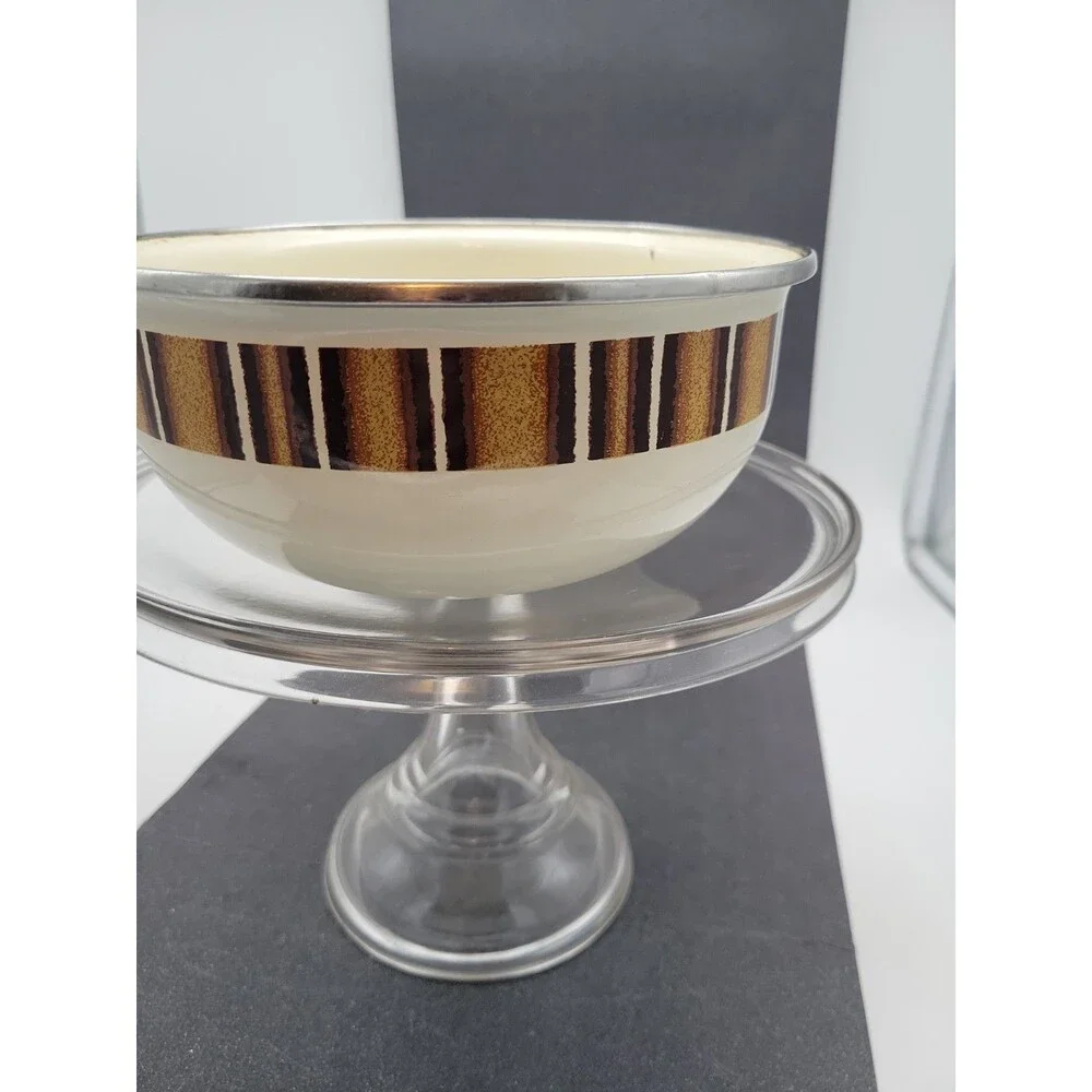 1960s Metal Enamel Mixing Bowl Set Brown Cream Retro Vtg 3 Piece Stripe Camping